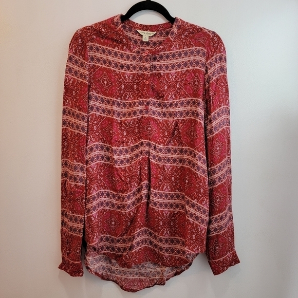Lucky Brand Tops - Lucky Brand Red Boho Button Shirt Size S
